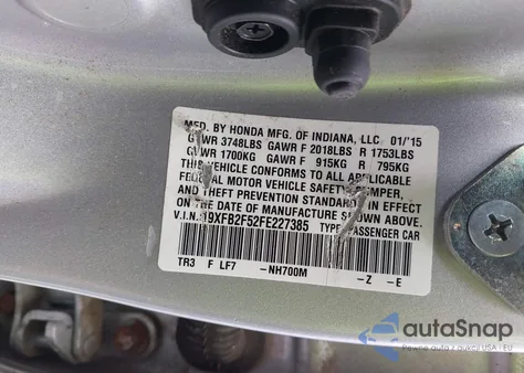 2015 Honda Civic Lx z USA, uszkodzony, nr VIN 19XFB2F52FE227385